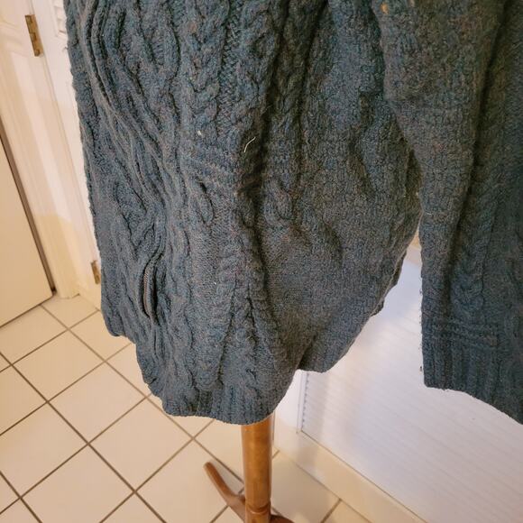 Classic Irish Cable Knit Zip Up Sweater Carraigdonn Merino Wool XL Unisex Warmt - Picture 3 of 8